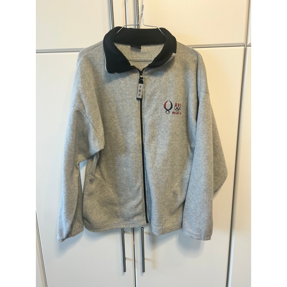 USA Olympic Team Beijing 2008 Full Zip Fleece Jacket Heather Gray Mens Large USA
